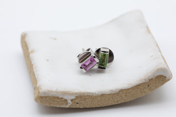 Tara Emerald Cut Sapphire Studs - Blue & Pink